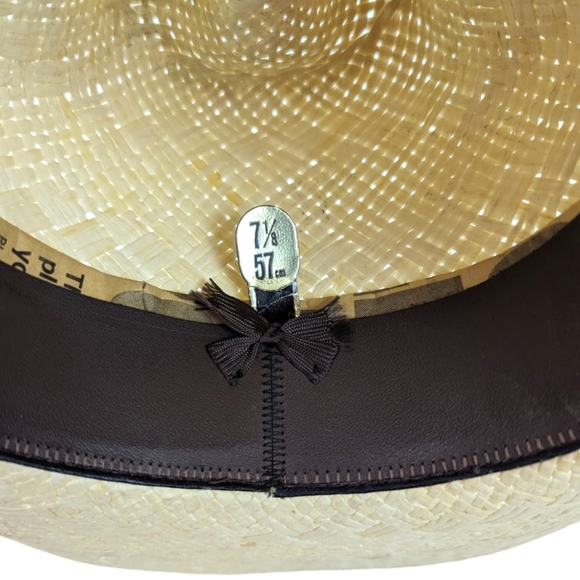 Biltmore Western Cowboy Hat Straw Feather Leather Band 7 1/8 57 cm Ivory Brown - Picture 12 of 13